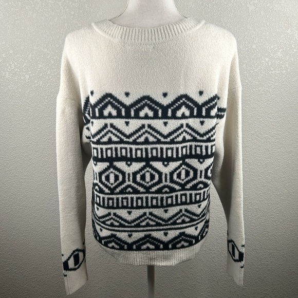 RD Style Black & Cream Tribal Oversized V-Neck Long Sleeve Knit Sweater Size XS - Picture 5 of 8